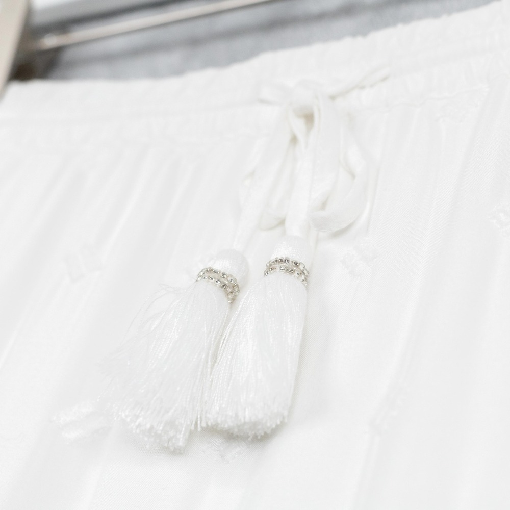 J JILL Embroidered Tassel Trim Boho Midi Skirt Coastal Beachy White Sz L - Picture 5 of 8